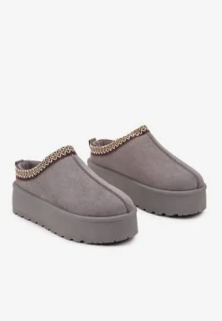 Szare Śniegowce na Platformie z Ozdobnym Paskiem Lotiara