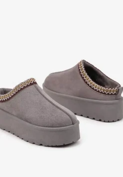 Szare Śniegowce na Platformie z Ozdobnym Paskiem Lotiara