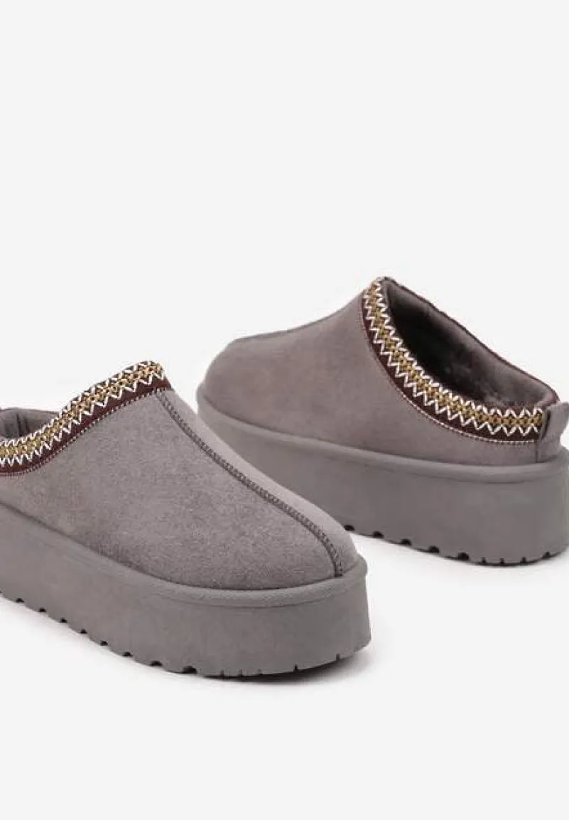 Szare Śniegowce na Platformie z Ozdobnym Paskiem Lotiara