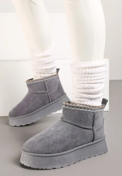 Szare Śniegowce na Platformie Ozdobione Haftem Deccaria