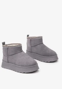 Szare Śniegowce na Platformie Ozdobione Haftem Deccaria