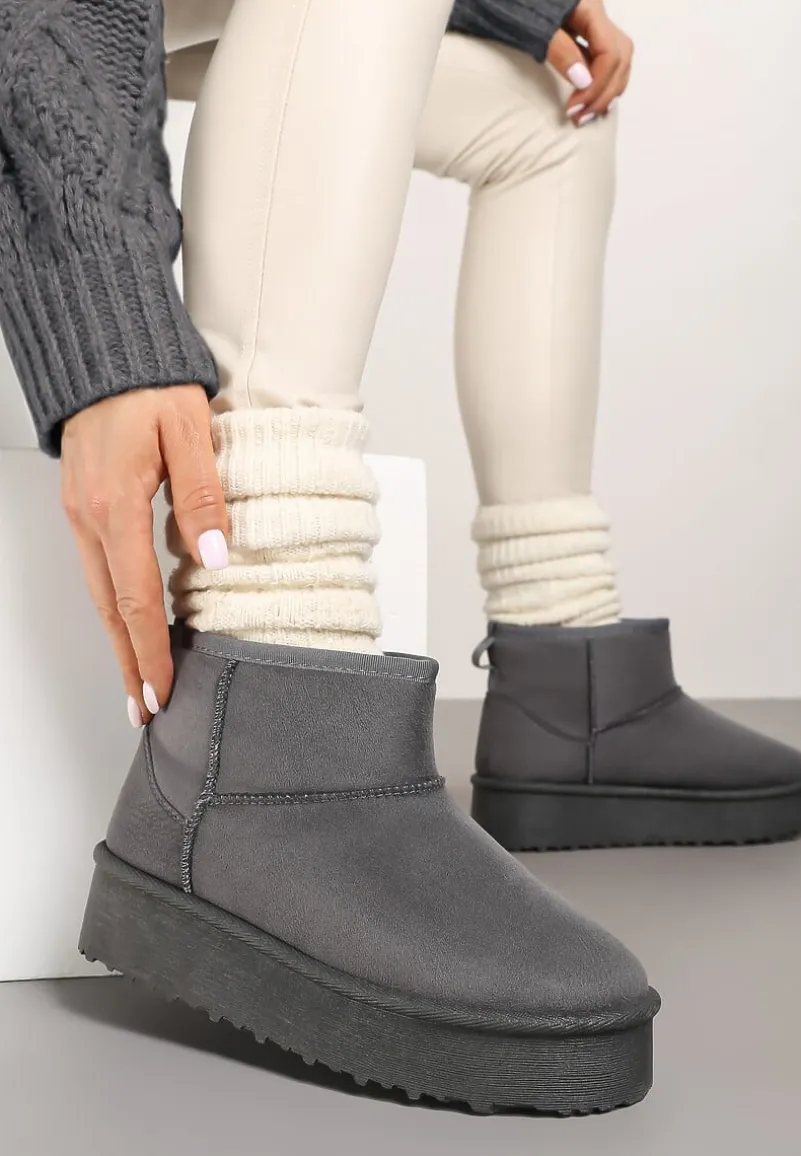 Szare Śniegowce na Platformie z Ozdobnymi Przeszyciami Vertirina