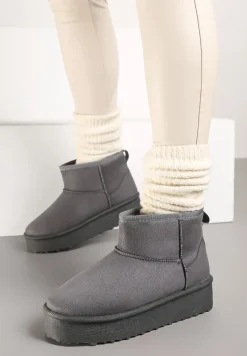 Szare Śniegowce na Platformie z Ozdobnymi Przeszyciami Vertirina