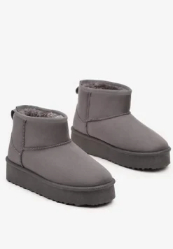 Szare Śniegowce na Platformie z Ozdobnymi Przeszyciami Vertirina