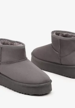 Szare Śniegowce na Platformie z Ozdobnymi Przeszyciami Vertirina