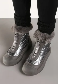 Szare Śniegowce Vices na Platformie z Pikowaną Cholewką i Futerkiem Gemitana