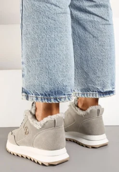 Szare Ocieplane Sneakersy na Platformie Appopis