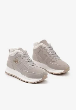 Szare Ocieplane Sneakersy na Platformie Appopis
