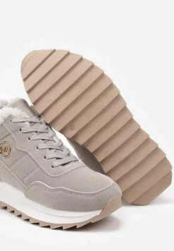 Szare Ocieplane Sneakersy na Platformie Appopis