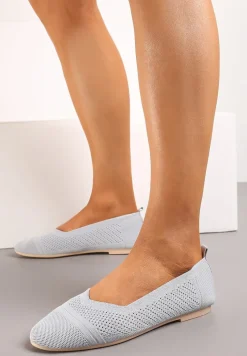 Szare Płaskie Balerinki z Siateczkowego Materiału Nelibra