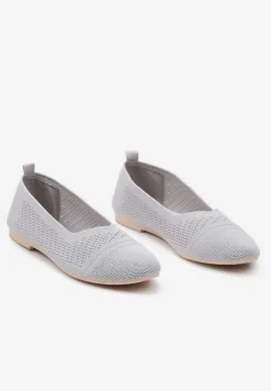 Szare Płaskie Balerinki z Siateczkowego Materiału Nelibra