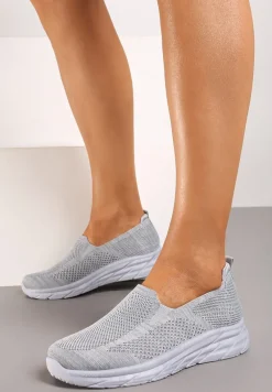 Szare Płaskie Casualowe Buty Sportowe na Tłoczonej Podeszwie Carlemia