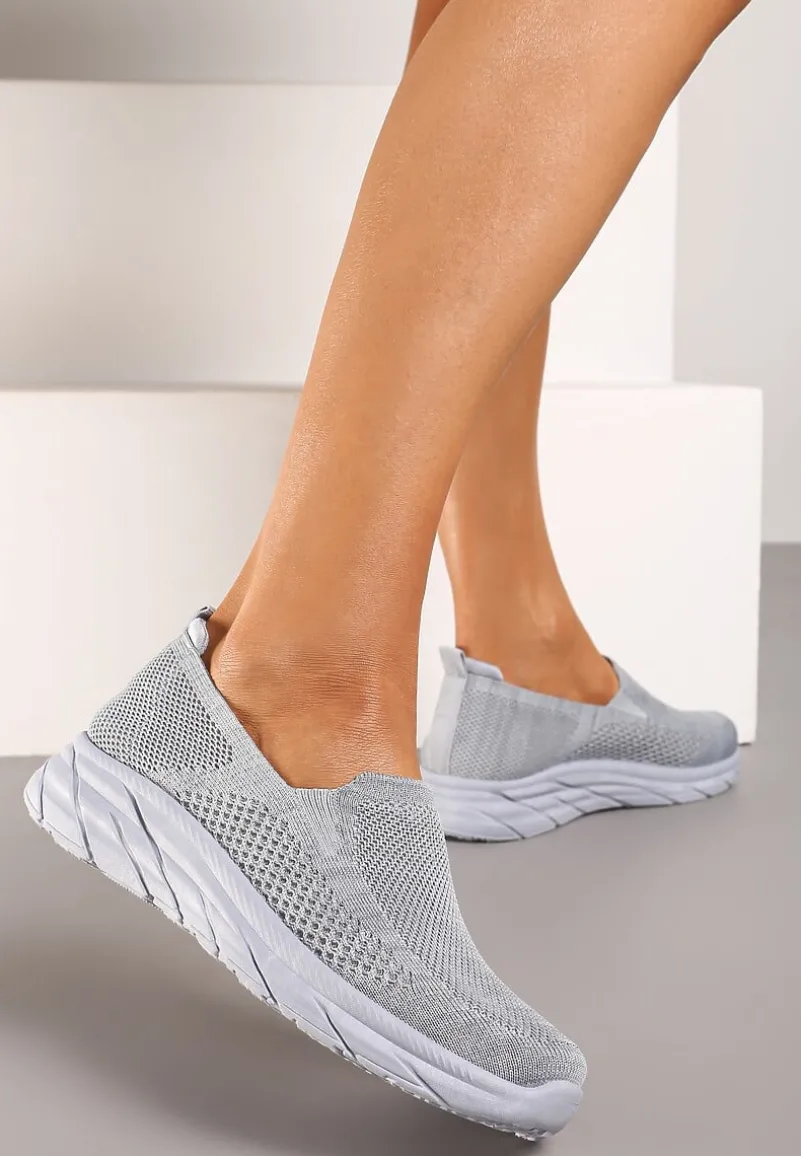 Szare Płaskie Casualowe Buty Sportowe na Tłoczonej Podeszwie Carlemia