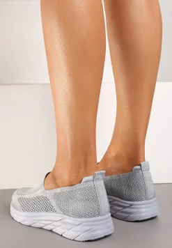 Szare Płaskie Casualowe Buty Sportowe na Tłoczonej Podeszwie Carlemia