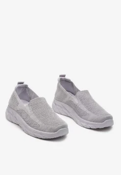 Szare Płaskie Casualowe Buty Sportowe na Tłoczonej Podeszwie Carlemia