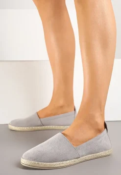 Szare Płaskie Espadryle z Plecionką na Podeszwie Julietae