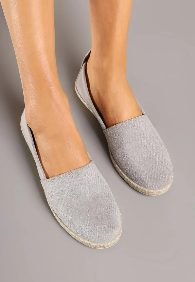 Szare Płaskie Espadryle z Plecionką na Podeszwie Julietae