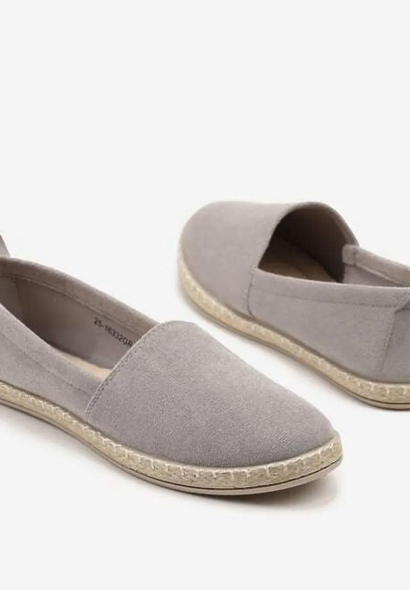 Szare Płaskie Espadryle z Plecionką na Podeszwie Julietae