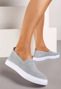 Szare Płaskie Tenisówki Zdobione Cyrkoniami Tiagata