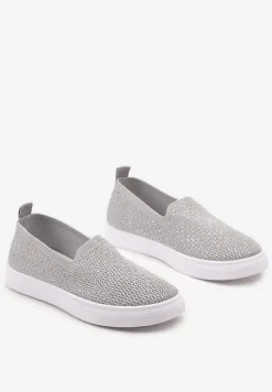 Szare Płaskie Tenisówki Zdobione Cyrkoniami Tiagata