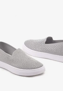 Szare Płaskie Tenisówki Zdobione Cyrkoniami Tiagata