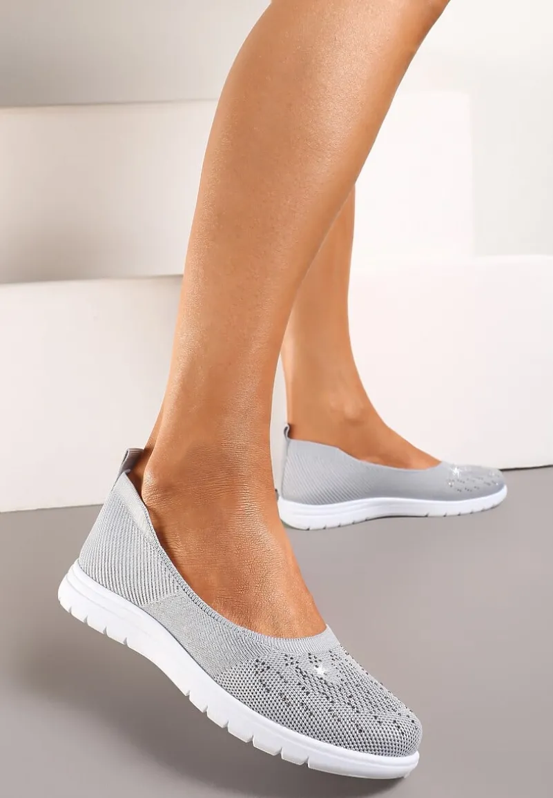 Szare Płaskie Tenisówki Zdobione Cyrkoniami Lomadia