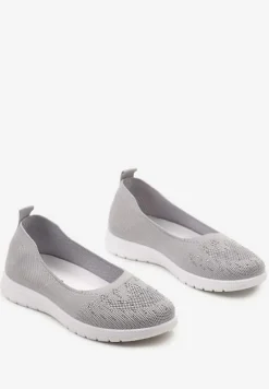 Szare Płaskie Tenisówki Zdobione Cyrkoniami Lomadia