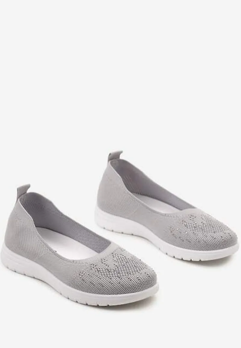 Szare Płaskie Tenisówki Zdobione Cyrkoniami Lomadia