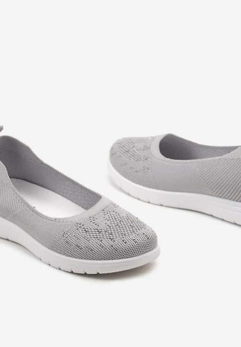 Szare Płaskie Tenisówki Zdobione Cyrkoniami Lomadia