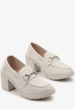 Szare Półbuty Mokasyny na Słupku z Platformą Ozdobione Klamrą Acridna