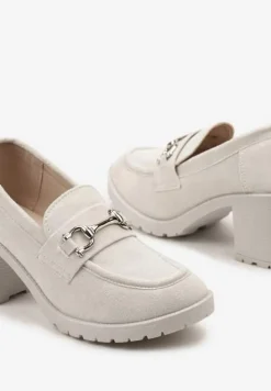 Szare Półbuty Mokasyny na Słupku z Platformą Ozdobione Klamrą Acridna