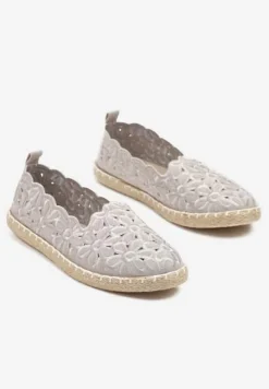 Szare Plecione Espadryle Vices z Kwiatowym Motywem z Ażurowymi Wycięciami Honavia