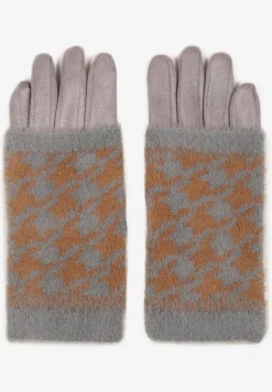 Szare Rękawiczki Welurowe z Ozdobną Dzianinową Nakładką Seliti