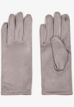 Szare Rękawiczki Welurowe z Ozdobną Dzianinową Nakładką Seliti
