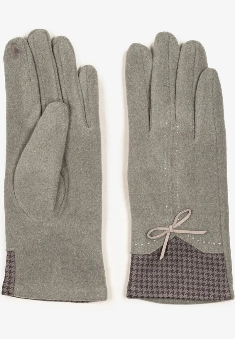 Szare Rękawiczki z Bawełną Cyrkoniami i Kokardką Adelirra