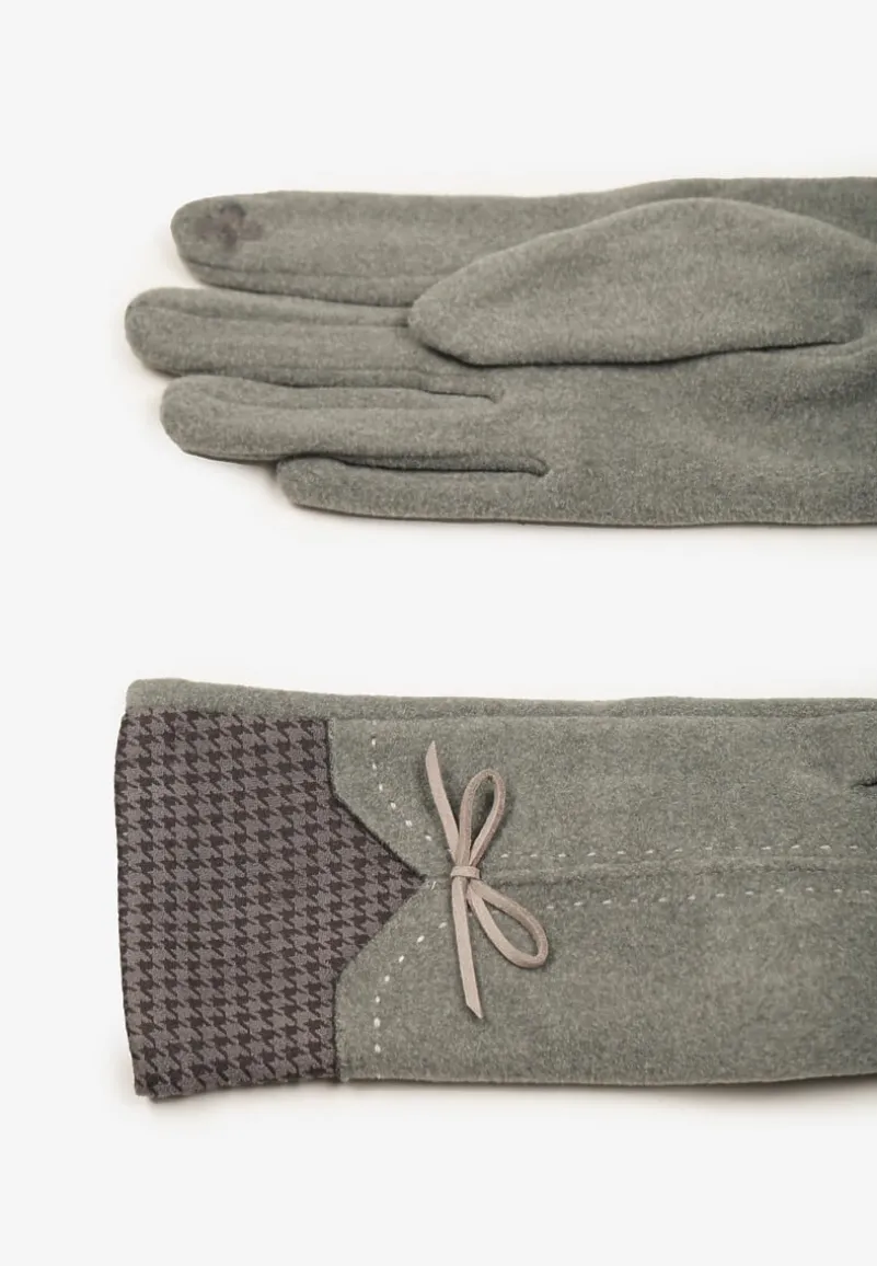 Szare Rękawiczki z Bawełną Cyrkoniami i Kokardką Adelirra