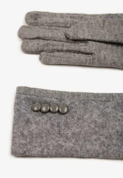 Szare Rękawiczki z Bawełną i Ozdobnymi Guzikami Zinnaeth