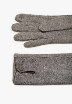 Szare Rękawiczki z Bawełną Ozdobione Rombami i Guzikiem Fenemi