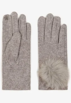 Szare Rękawiczki z Bawełną Ozdobione Futrzanym Pomponem Nadelina