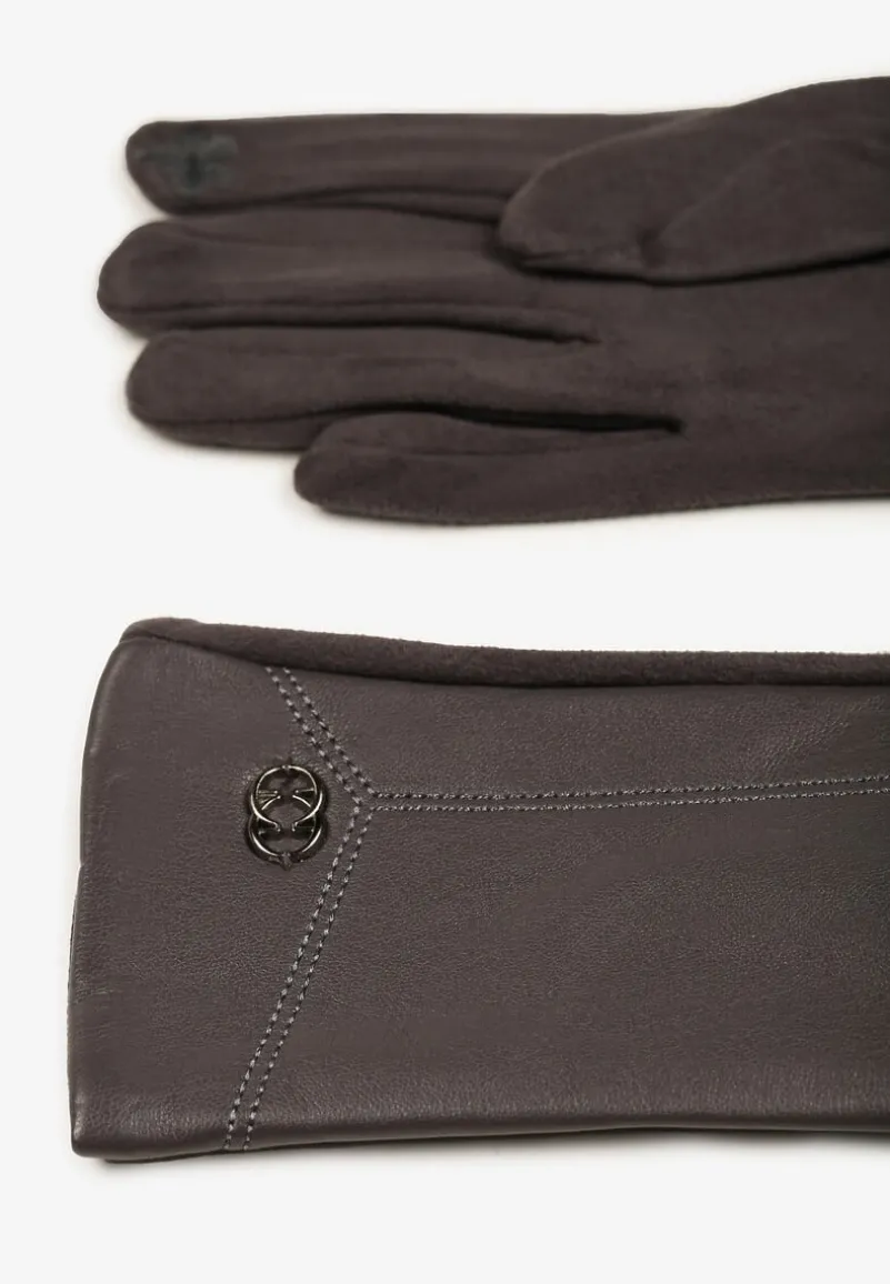 Szare Rękawiczki z Ekoskóry Zinnarra