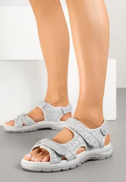 Szare Sandały Vices Ozdobione Geometrycznym Motywem Korazia