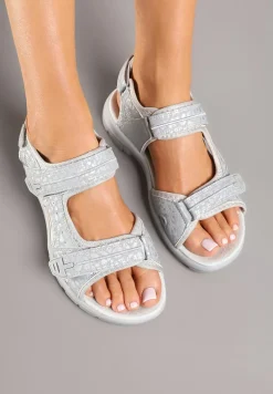Szare Sandały Vices Ozdobione Geometrycznym Motywem Korazia