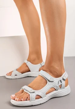 Szare Sandały w Sportowym Stylu ze Skórzaną Wkładką Acakaia