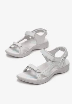 Szare Sandały w Sportowym Stylu ze Skórzaną Wkładką Acakaia