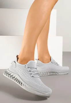 Szare Siateczkowe Buty Sportowe Sneakersy na Podeszwie z Tłoczeniami Finloti