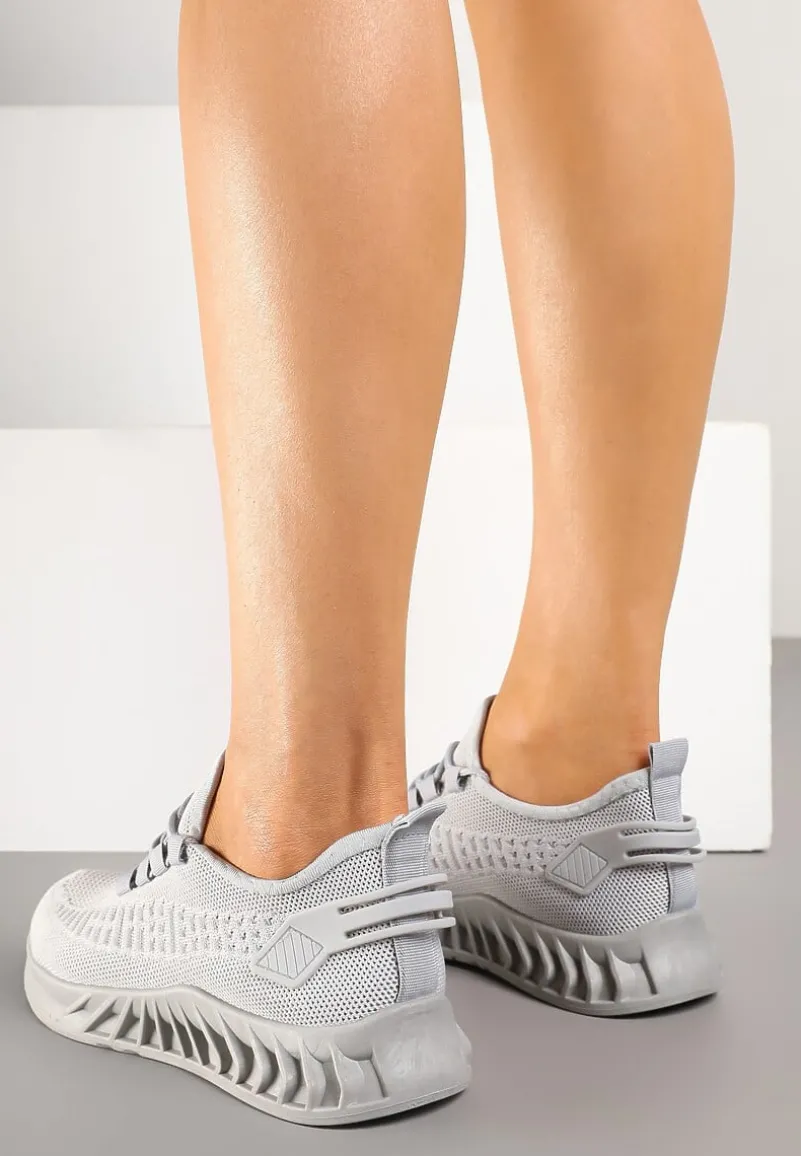 Szare Siateczkowe Buty Sportowe Sneakersy na Podeszwie z Tłoczeniami Finloti