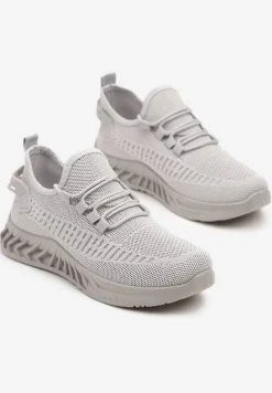 Szare Siateczkowe Buty Sportowe Sneakersy na Podeszwie z Tłoczeniami Finloti