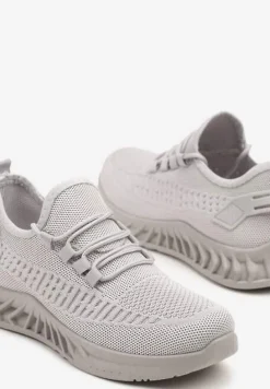 Szare Siateczkowe Buty Sportowe Sneakersy na Podeszwie z Tłoczeniami Finloti