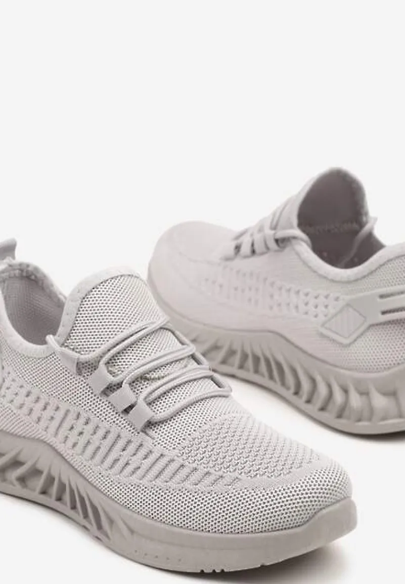 Szare Siateczkowe Buty Sportowe Sneakersy na Podeszwie z Tłoczeniami Finloti