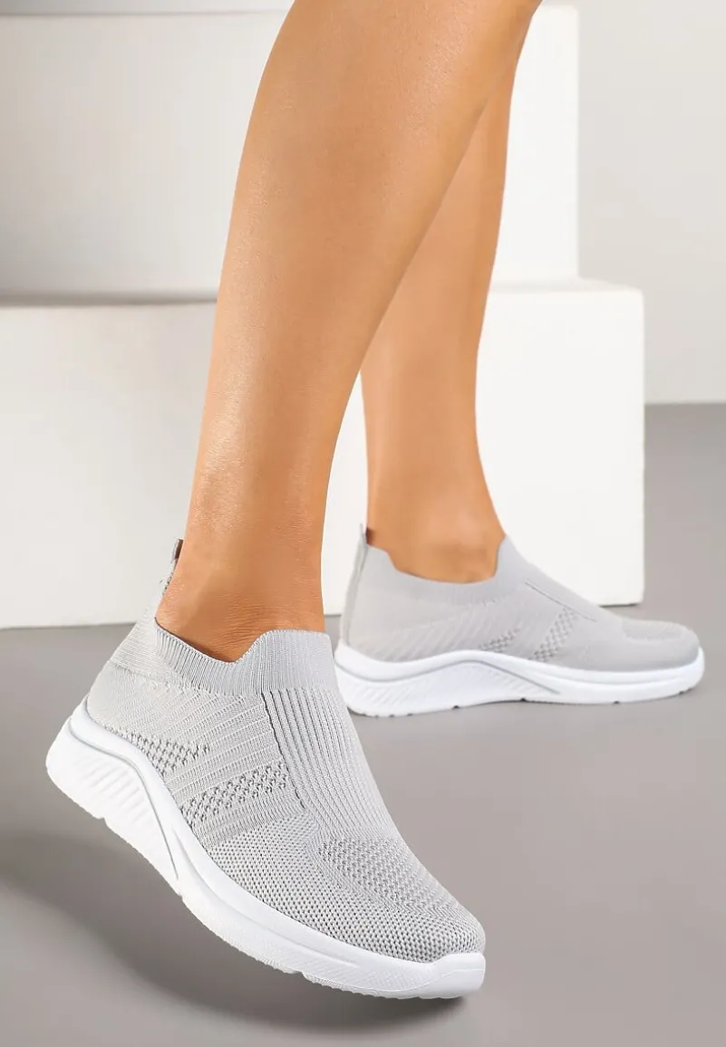 Szare Siateczkowe Buty Sportowe Sneakersy o Wsuwanym Fasonie Niltewi
